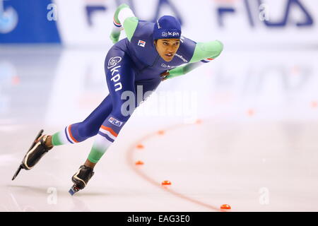 Obihiro, Japan. 14. November 2014. Anice Das (NED) Speed-Skating: Frauen 500m DivisionA von der ISU-Eisschnelllauf-WM im Meiji Hokkaido Tokachi Oval in Obihiro, Japan. Bildnachweis: AFLO SPORT/Alamy Live-Nachrichten Stockfoto