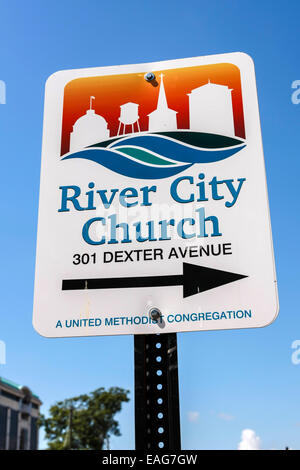 Wegweiser zum River City Church an der Dexter Avenue in Montgomery, Alabama Stockfoto