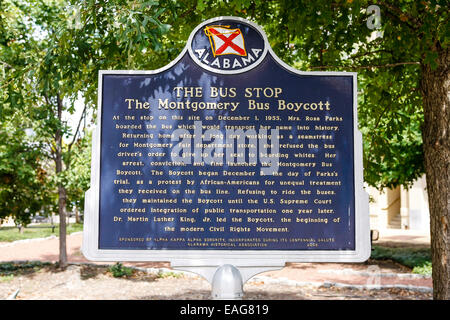 Plaque zeigt die Website wo Rosa Parks Geschichte für die Negros von Amerika in Montgomery, Alabama verändert Stockfoto