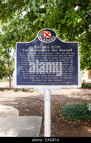 Plaque zeigt die Website wo Rosa Parks Geschichte für die Negros von Amerika in Montgomery, Alabama verändert Stockfoto