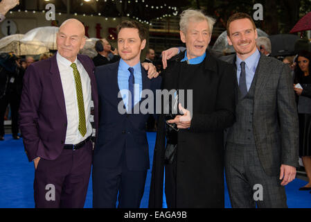 "X-Men: Tage der Zukunft ist Vergangenheit" UK Premiere - Arrivals mit: Sir Patrick Stewart, Sir Ian McKellen, James Mcavoy, Michael Fassbender Where: London, Vereinigtes Königreich bei: 12. Mai 2014 Stockfoto