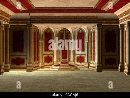 3D digital machen ein schönes Märchen Thronsaal in rot und gold Stockfoto