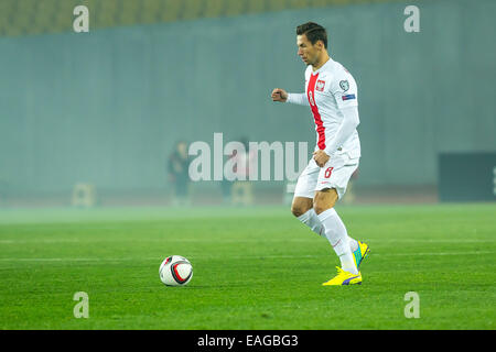 Tiflis (Tbilissi), Georgien. 14. November 2014.  UEFA EURO 2016 Qualifikation, Georgien - Polen. n Z [Grzegorz Krychowiak] (Polska) Fot. Lukasz Skwiot/Foto Olimpik Credit: Cal Sport Media/Alamy Live-Nachrichten Stockfoto