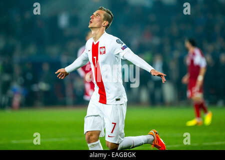 Tiflis (Tbilissi), Georgien. 14. November 2014.  UEFA EURO 2016 Qualifikation, Georgien - Polen. n Z [Arkadiusz Milik] (Polska) Ziel, Feier Fot. Lukasz Skwiot/Foto Olimpik Credit: Cal Sport Media/Alamy Live-Nachrichten Stockfoto