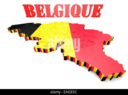 Abbildung 3D Karte von Belgien mit Flagge und Wappen Stockfoto