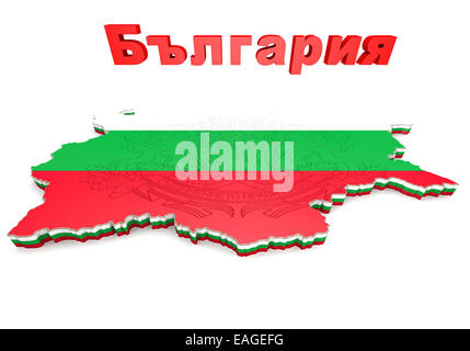 3D-Illustration Karte von Bulgarien mit Flagge und Wappen Stockfoto