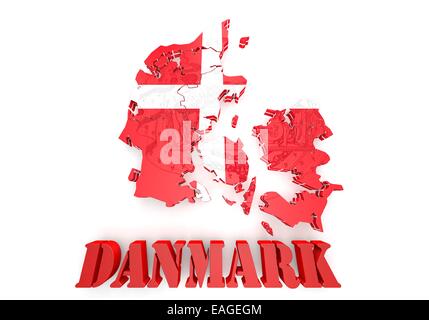 3D-Illustration Karte von Dänemark mit Flagge und Wappen Stockfoto