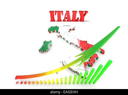 3D-Illustration Karte von Italien mit Flagge Stockfoto