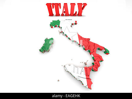 3D-Illustration Karte von Italien mit Flagge Stockfoto