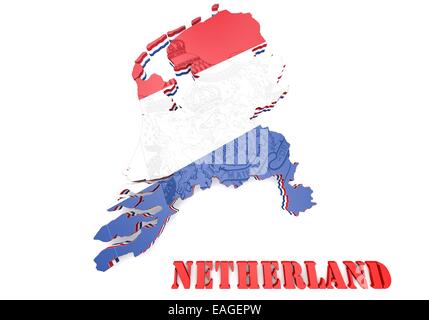 Abbildung der Karte Niederlande Flagge mit Wappen Stockfoto