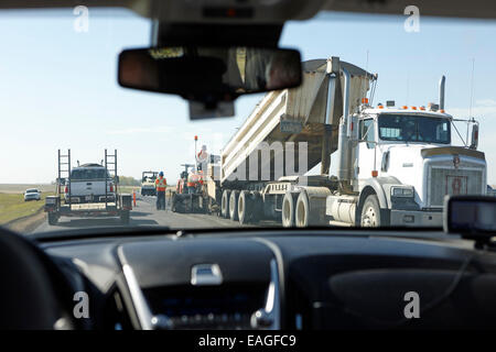 Fahrt durch Autobahn-Bauarbeiten Saskatchewan Kanada Stockfoto