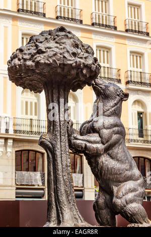 Bär und Mulberry Tree El Oso y El Madrono Statue Symbol der Madrid-Puerta del Sol-Tor der Sonne Quadrat-Madrid-Spanien Stockfoto
