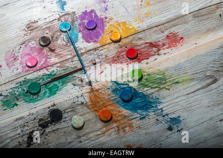 Aquarellfarben in Uhr-Form Stockfoto