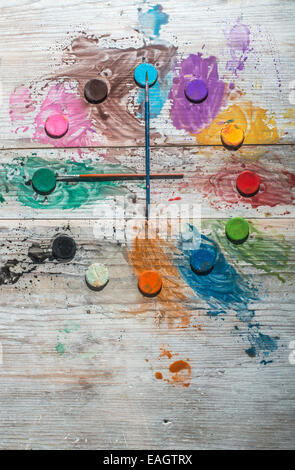 Aquarellfarben in Uhr-Form Stockfoto