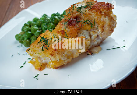 Stekt Fisk - wie Steke Dorsch, gegrilltes Steak Kabeljau in der skandinavischen Küche Stockfoto