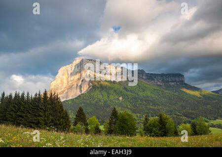 Mont Granier bei Sonnenuntergang, natürliche Parc La Chartreuse, Savoie, Rhône-Alpes, Frankreich Stockfoto