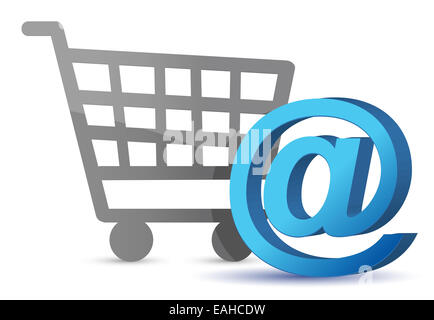 E-Mail Zeichen einen shopping Warenkorb Illustration Design in weiß Stockfoto