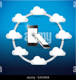 eingestellt von Handys Cloud computing Netzwerk Diagramm Abbildung Konzeption Stockfoto