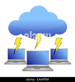 Laptops und Illustration Lichtplanung über einen weißen Hintergrund Stockfoto