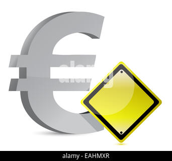 Euro Achtung gelbes Schild Illustration Design in weiß Stockfoto