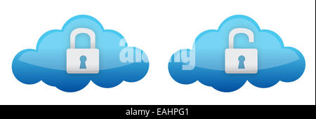 Cloud-computing sperren und entsperren Illustration Design in weiß Stockfoto