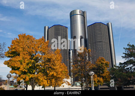 Ein Blick auf das Hauptquartier von General Motors in der Innenstadt von Detroit Stockfoto