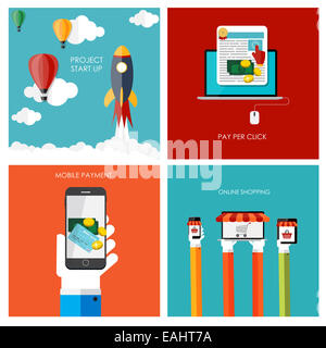 Pay-Per-Click, Online-Shopping, Business Start-Up, Mobile Zahlungssysteme Stockfoto