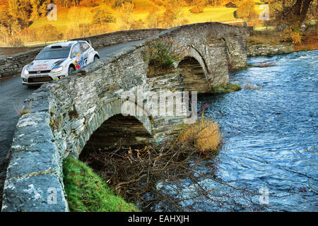 Clocaenog, Wales. 15. November 2014. FIA World Rally Championship, Wales Rallye GB. Andreas Mikkelsen (NOR) und Ola Floene (NOR)-Volkswagen Polo WRC Credit: Action Plus Sport/Alamy Live News Stockfoto