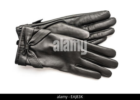 Frau schwarze Lederhandschuhe isoliert Stockfoto