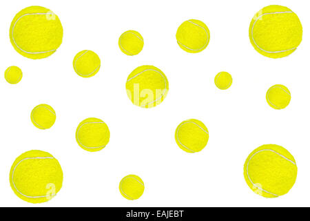 Gemacht von Tennisbällen auf weißem Hintergrund. Stockfoto