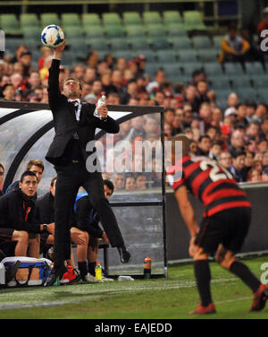 Die Western Sydney Wanderers schlagen Sanfrecce Hiroshima 2-0 ein 1-3-Defizit zu überwinden, nach die erste Etappe der Beseitigung Runde.  Mitwirkende: Tony Popovic Where: Sydney, Australien bei: 14. Mai 2014 Stockfoto