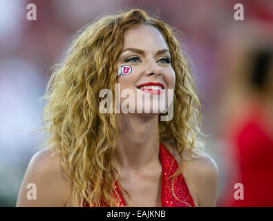 Doppelte Überstunden. 15. November 2014. Utah Cheerleader während der NCAA Football-Spiel zwischen der Stanford Cardinal und die Utah Utes im Stanford Stadium in Palo Alto, CA. Stanford unterlag Doppel Überstunden Utah 20-17. Damon Tarver/Cal Sport Media/Alamy Live-Nachrichten Stockfoto