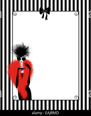 Niedliche Mode-Illustration einer stilvollen Frau in schwarzen Handschuhen und ein rotes Fell Stockfoto