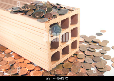 Ziegel, die Verlegung auf Euro-Münzen Stockfoto