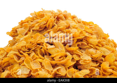 ein Haufen von Cornflakes auf weißem Hintergrund Stockfoto