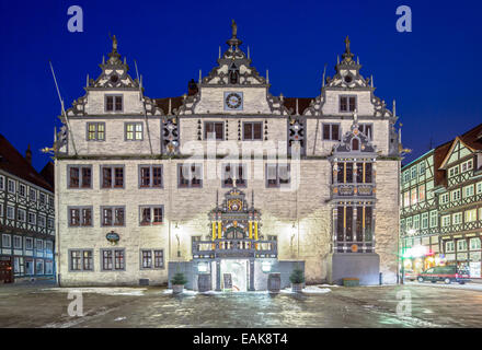 Rathaus in der Weser-Renaissance-Stil, Hannoversch Münden, Niedersachsen, Deutschland Stockfoto