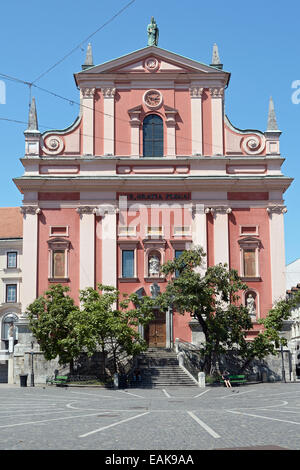 Franziskaner Kirche der Verkündigung, Prešeren Platz, Ljubljana, Slowenien Stockfoto