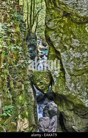 Bärenkopf, Tolminer Schlucht, Smaragd Route, Nationalpark Triglav, Tolmin, Goriška, Slowenien Stockfoto