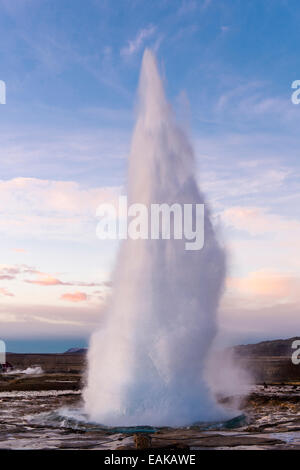 Geysir bei Sonnenaufgang, Geysir, Island Stockfoto