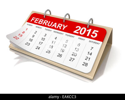 Kalender - Februar 2015 (Clipping-Pfad enthalten) Stockfoto
