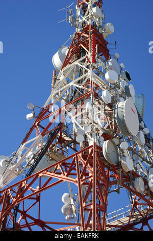 Kommunikation-Mast, Antennen, Antennen oben Mijas Costa Del Sol, Provinz Malaga, Spanien. Stockfoto