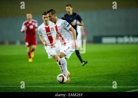 2014.11.14, Tiflis, Georgien, Tbilisi, Fußball, UEFA EURO 2016-Qualifikation, Georgien - Polen. n Z [Arkadiusz Milik] (Polska) Fot. Lukasz Skwiot/Foto Olimpik Stockfoto