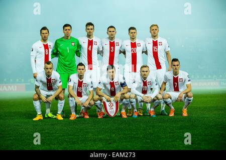 2014.11.14, Tiflis, Georgien, Tbilisi, Fußball, UEFA EURO 2016-Qualifikation, Georgien - Polen. n Z [polnischen Nationalmannschaft] Fot. Lukasz Skwiot/Foto Olimpik Stockfoto