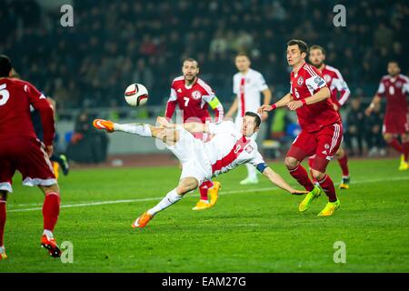 2014.11.14, Tiflis, Georgien, Tbilisi, Fußball, UEFA EURO 2016-Qualifikation, Georgien - Polen. n Z [Robert Lewandowski] (Polska), Fot. Lukasz Skwiot/Foto Olimpik Stockfoto