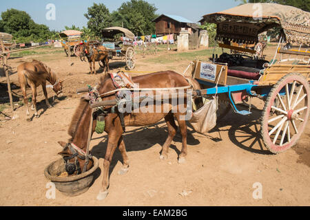 Pferdekutsche Karren, die eingestellt werden, um ziehen Touristen um Inwa, Ava, in der Nähe von Mandalay, Birma, Myanmar, Südostasien, Asien, Stockfoto