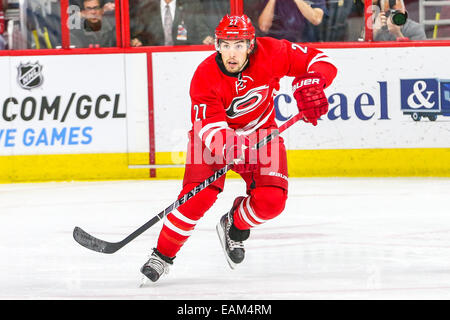 Raleigh, North Carolina, USA. 10. November 2014. Carolina Hurricanes head Coach Bill Peters während des NHL-Spiels zwischen den Calgary Flames und die Carolina Hurricanes in der PNC-Arena. Die Carolina Hurricanes besiegten die Calgary Flames 4-1. © Andy Martin Jr./ZUMA Draht/Alamy Live-Nachrichten Stockfoto
