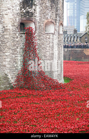 9. November 2014 Blut Mehrfrequenzdarstellung Länder und Meere von Red Installation am Tower of London Stockfoto