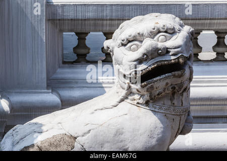 Chinesischer Hund oder Löwe Skulptur im Wat Phra Kaeo, der Tempel des Smaragd-Buddha, Bangkok, Thailand. Stockfoto