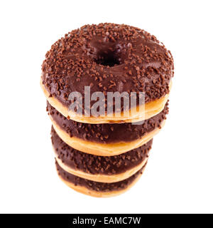 ein Turm der leckere Donuts auf einem weißen Hintergrund isoliert Stockfoto