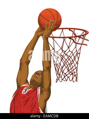 Vektor-Illustration der Basketball-Spieler wirft den Ball in den Korb. Vektor-Illustration der Basketball-Spieler wirft den Ball in Stockfoto